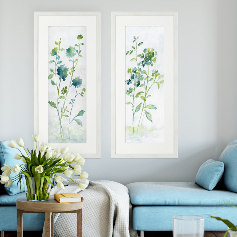 «Meadow Silhouette», ensemble de 2 reproductions de peintures à l'acrylique encadrées, Blanc