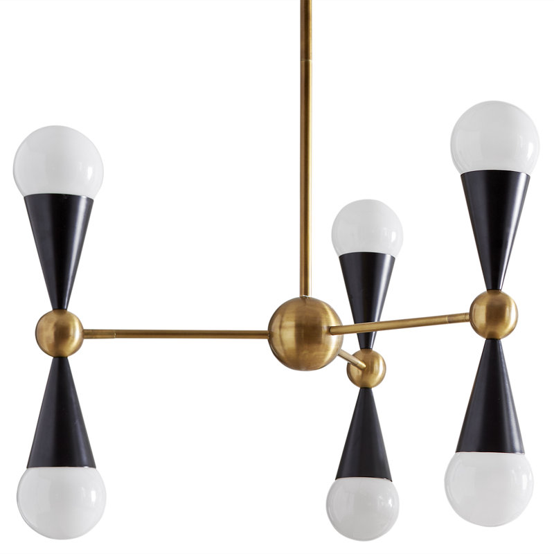 Sleek Black and Brass Sputnik 6-Light Chandelier