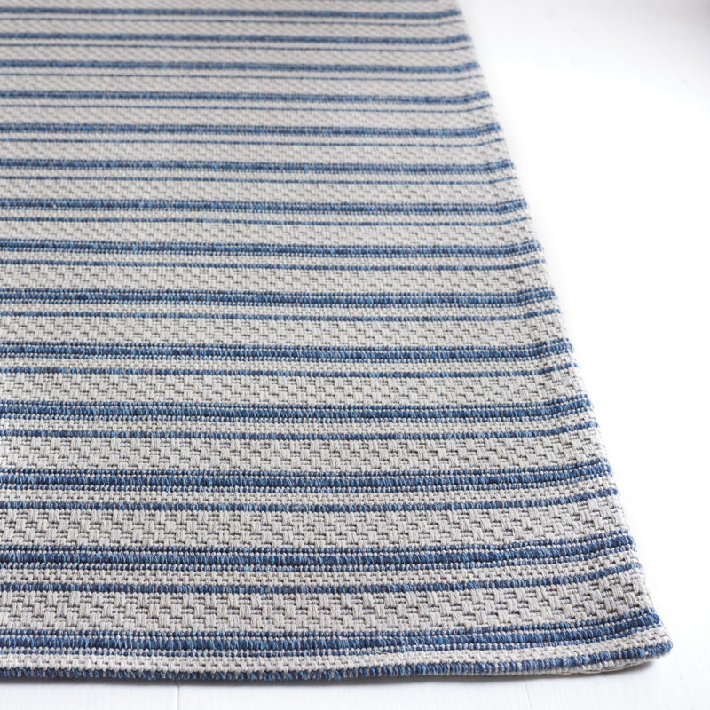 Gray and Navy Striped Wool 5' x 7' Area Rug