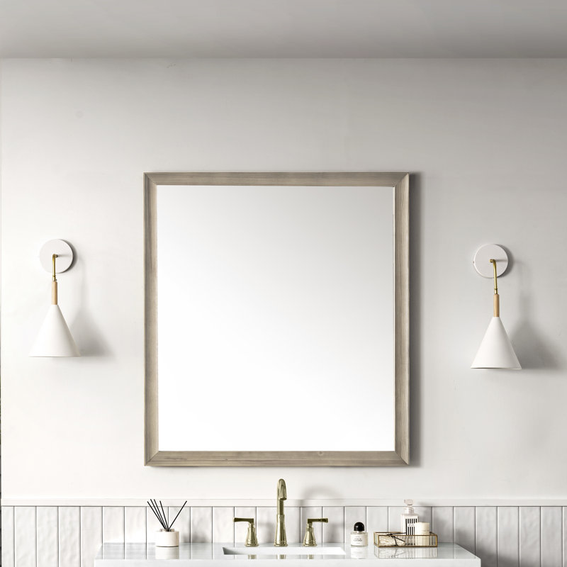 Glenbrooke Solid Wood Wall Mirror, 40" x 36", Whitewashed Oak