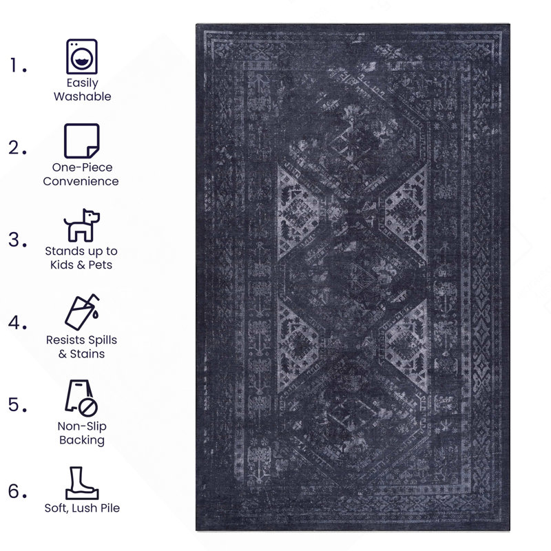 Black Washable Rug Doormat Rug, Rectangle 2' x 3'