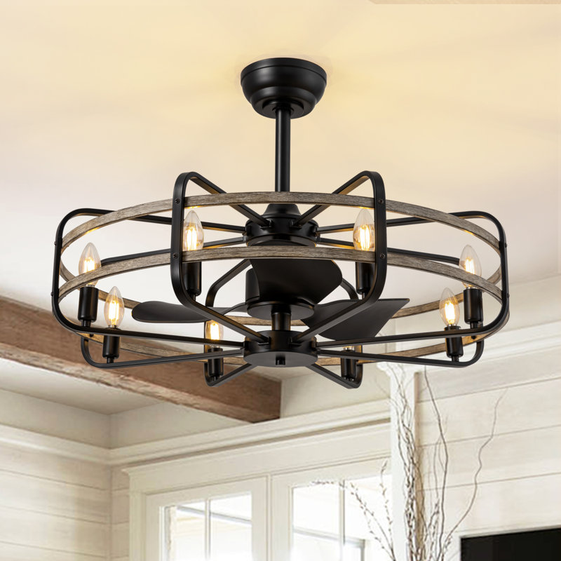 Ventilateur de plafond de style campagnard à cage noire classique 30,3 po avec ensemble d'éclairage et télécommande Cantin