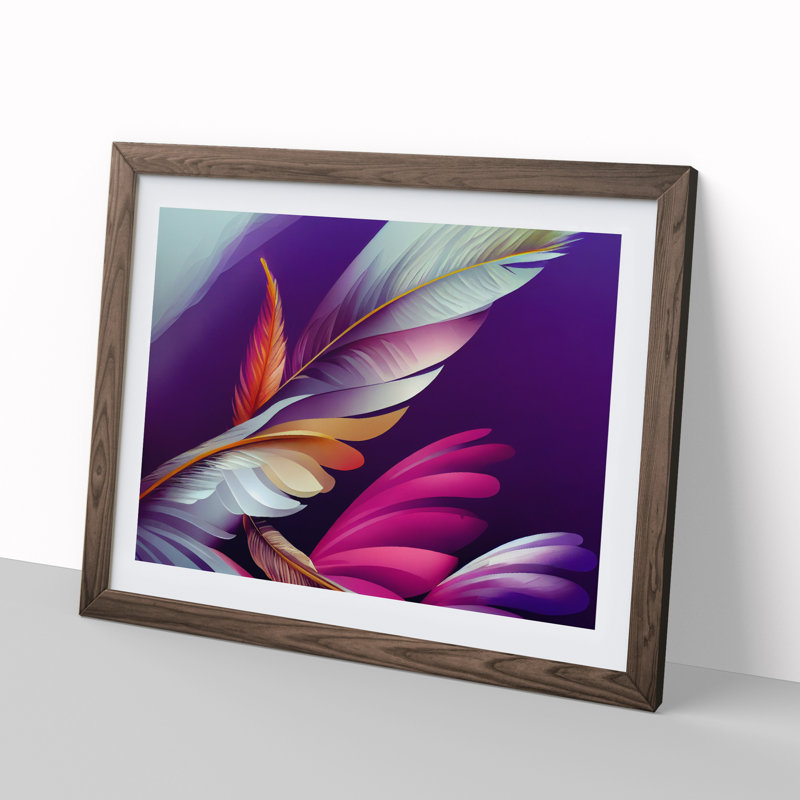 Lush Bird Feathers - Single Picture Frame Print, 46cm H x 64cm W x 2cm D, Walnut