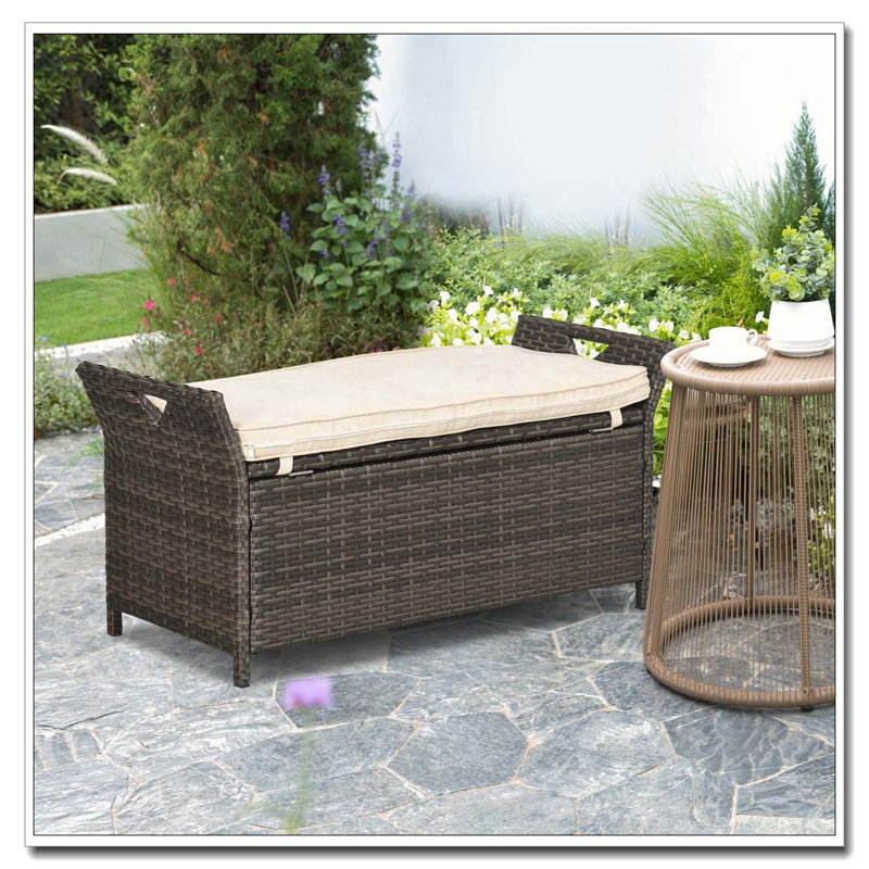 Banc de rangement pour l'extérieur en osier, Blanc