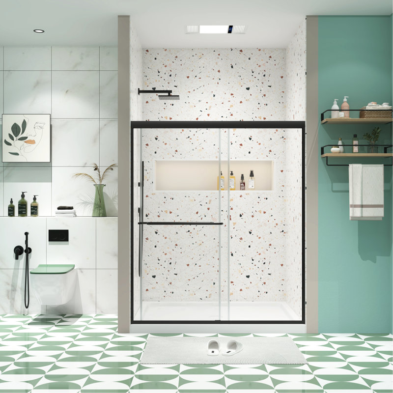 Bypass Shower Door, 50 - 54"X70", 1/4" Tempered Glass, Matted Black, Handle, Nano Clean Treatment, Leak, Smooth Slide, Easy Installation Matte Stainless Steel Explode Film, Leak, User- Process