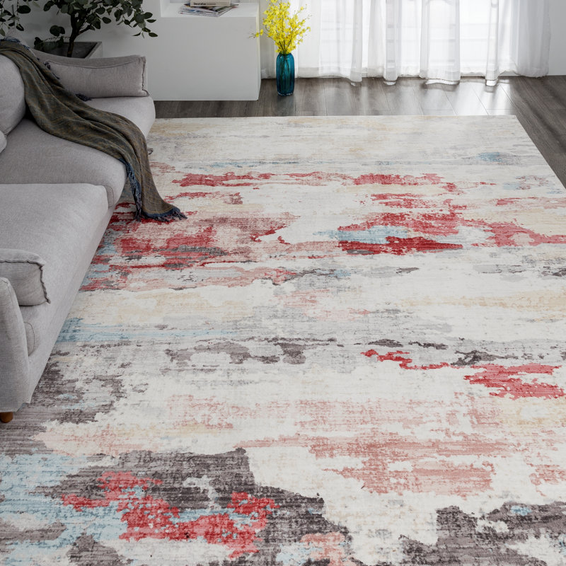 Abstract Area Rug in Red, Rectangle 7'9" x 9'9"