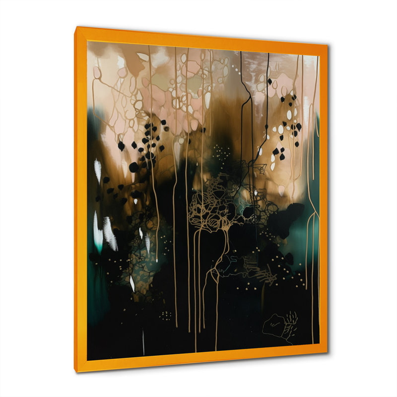 Toile abstraite, reproduction de décor moderne chaos noir - Chaos noir III, Cadre doré, H 40 po x l 30 po