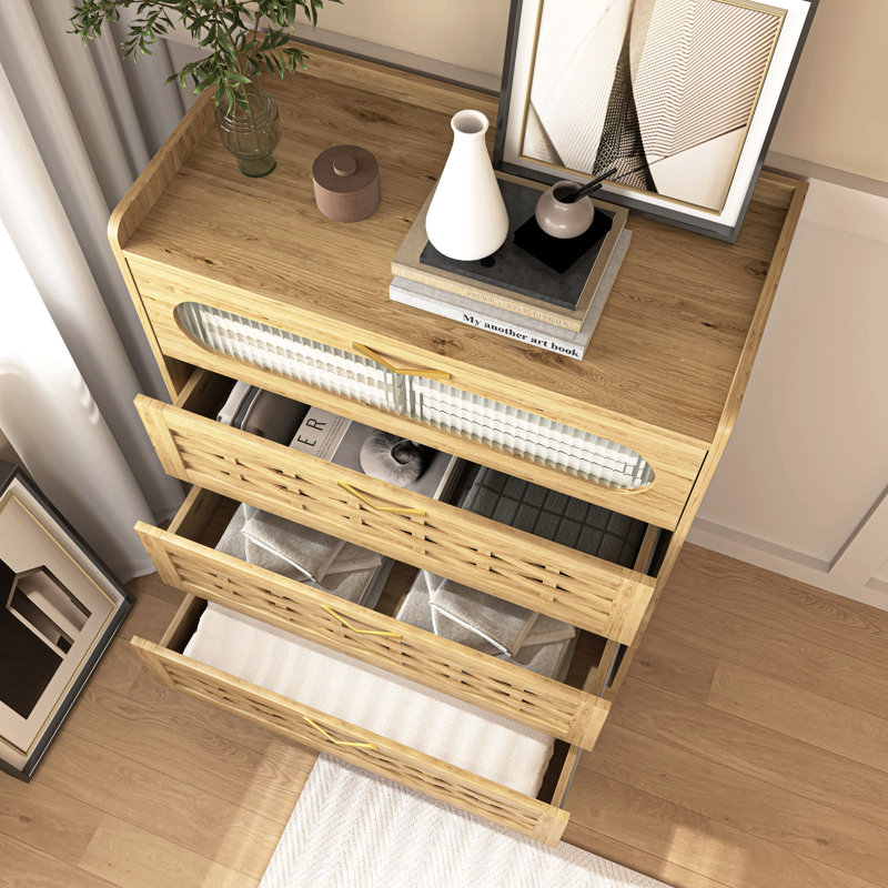 Wood 4 Drawer Dresser For Bedroom, Large Double Dresser With Wide Drawers, Modern Chest Of Drawers,Storage Organizer Dresser,Nursery Dresser,For Living Room, Hallway, Bedroom, Kids Bedroom