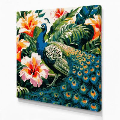 «Hawaiian Peacocks», art mural sur toile verte