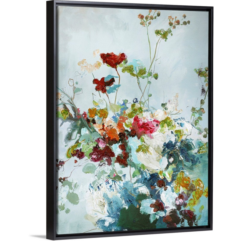 Abstrait floral 1 - reproduction d'art, H 18 po x l 14 po x P 1,75 po, Toile avec cadre noir