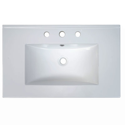 Le lavabo de salle de bain rectangulaire en céramique à 3 trous pour lavabo seulement ne convient que pour les robinets centraux et les armoires de 8 po non inclus