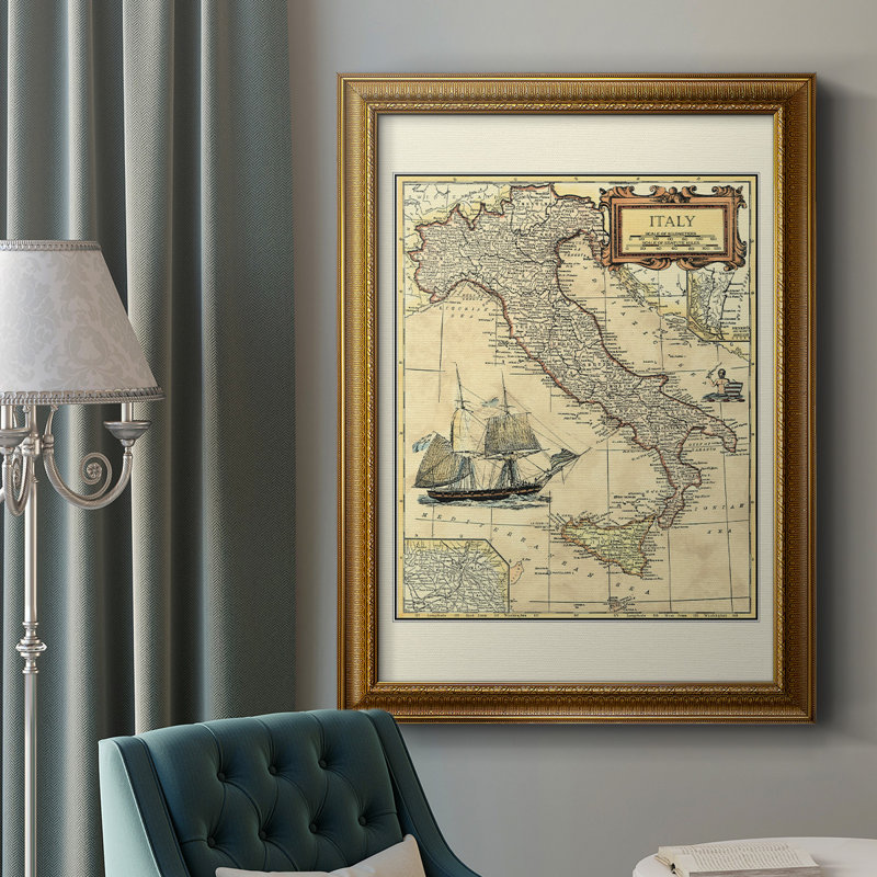 Carte d'Italie sur toile de qualité supérieure - prête à être accrochée, H 20 po x l 16 po x P 2,5 po