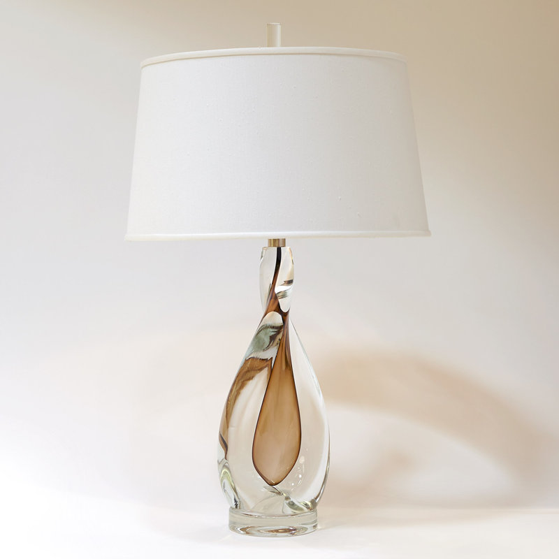 Lampe ambre torsadée avec abat-jour en soie