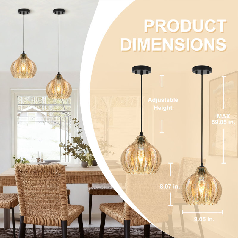Luminaire suspendu en verre sergé 1 lumière pour salle à manger de l 9,05 po x H 7,67 po, Dôme