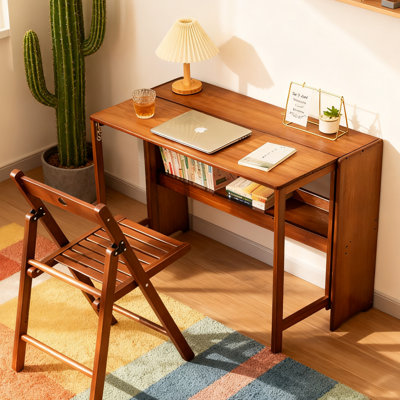 Bureau pliant en bambou avec tablette de rangement Wosnda