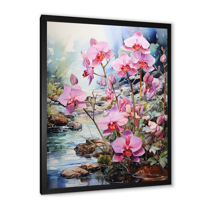 «Luria Meadow Delicate Orchid Oasis I», reproduction sur toile, Cadre photo noir, H 40 po x l 30 po x P 1,5 po