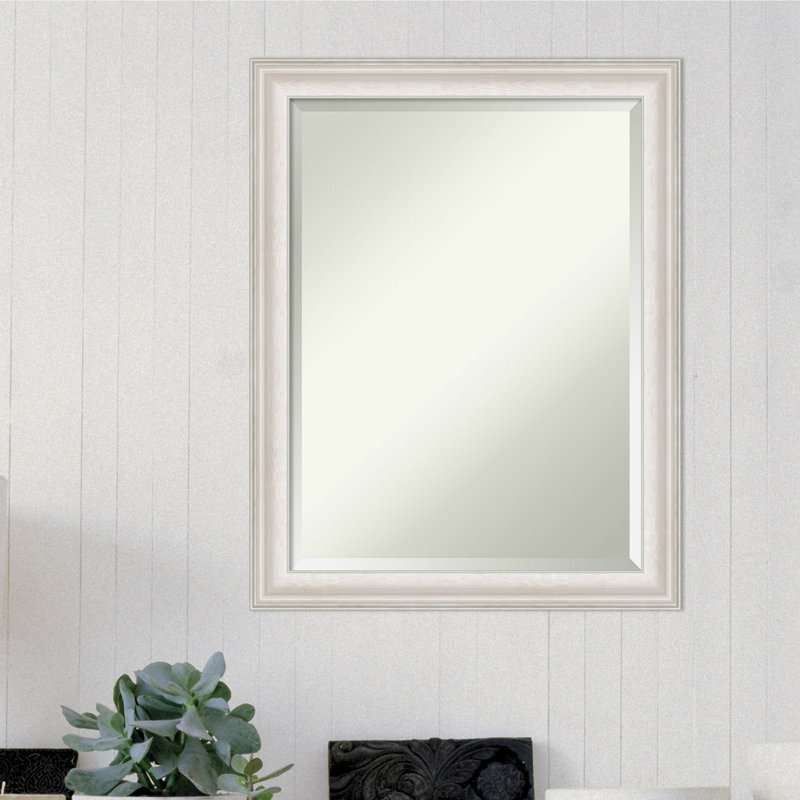 Miroir de salle de bain mural biseauté Reshard Ridge, Argent blanc délavé, 28 po x 22 po