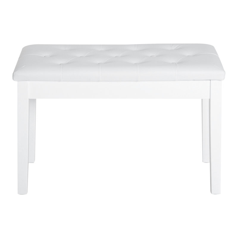 Banc de piano en blanc, avec coussin en similicuir et support en bois pour siège en duo avec base solide