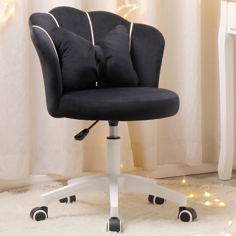 Chaise de travail en velours Edwardo, Noir, Blanc