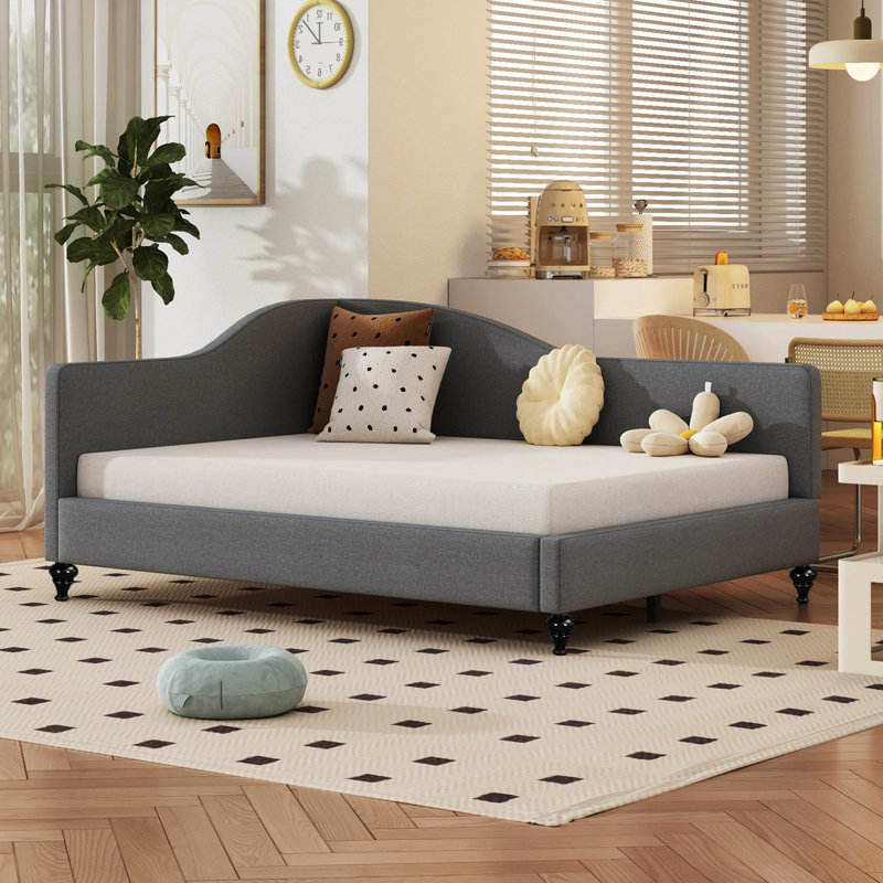 Daybed With Solid Wood Legs, Grey, Full/Double