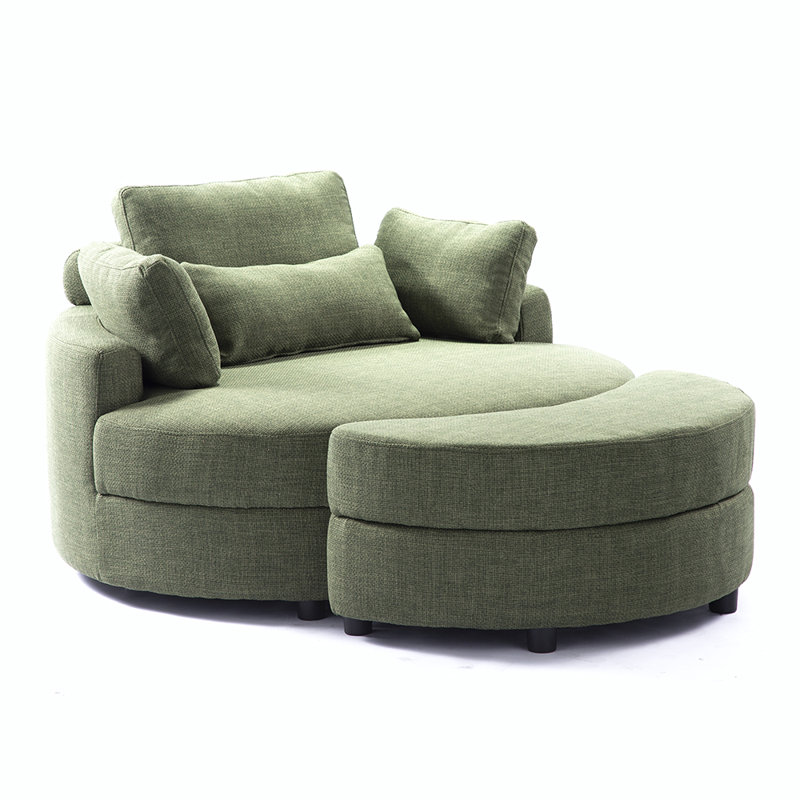 Dashton Upholstered Barrel Chair with Ottoman, Green Linen