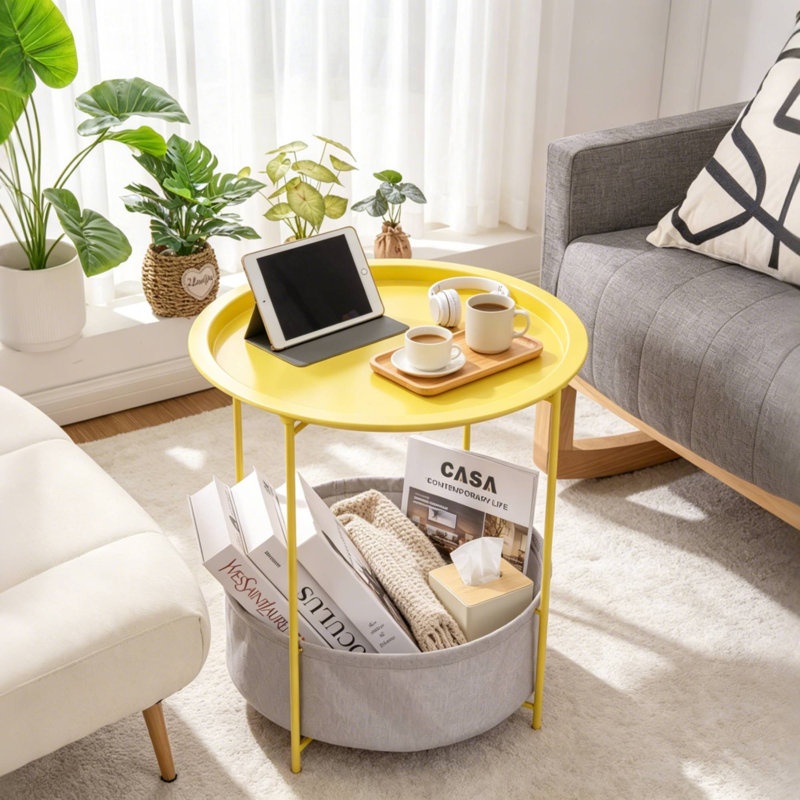 Petite table de bout avec sac de rangement Deeley, Jaune