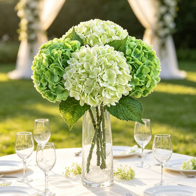 Paquet de 8 tiges de fleurs d'hortensia artificielles, 17,7 po de véritables fausses fleurs d'hortensia pour décoration de table de mariage