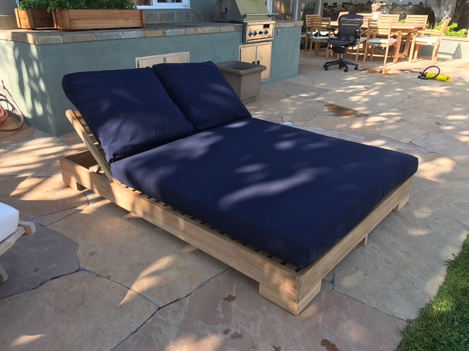55" Sunbrella® Patio Double Chaise Lounge, Canvas Navy Blue Sunbrella