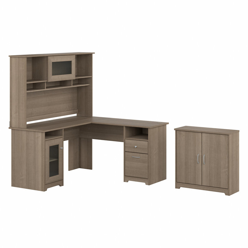 Ensemble de bureau d'ordinateur en L 3 pièces Shelonda, Gris cendré