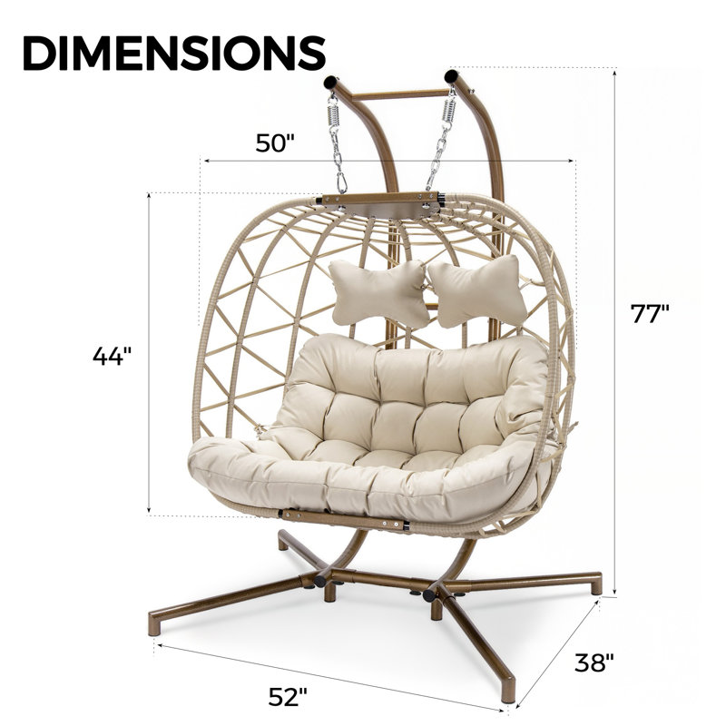 Balancelle d'extérieur / intérieure pour 2 personnes avec support Celyne, Beige / Beige