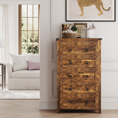 Lasharon 15.75"W Narrow 5-Drawer Dresser w/Slide Rails & Anti-Tip, Space-Saving Bedroom Storage
