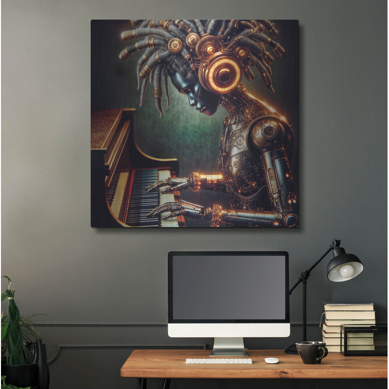  «Cyber Music» par Rey Klimt, art mural en métal, 36 po x 36 po, H 36 po x l 36 po