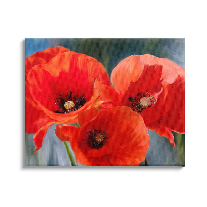 Bold Red Poppy Flower Trio White Framed Wood Wall Art