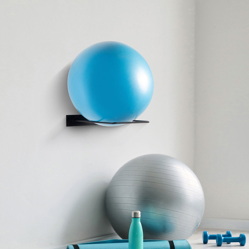 Black Metal Wall Mounted Sports Ball Rack with Wood Backing