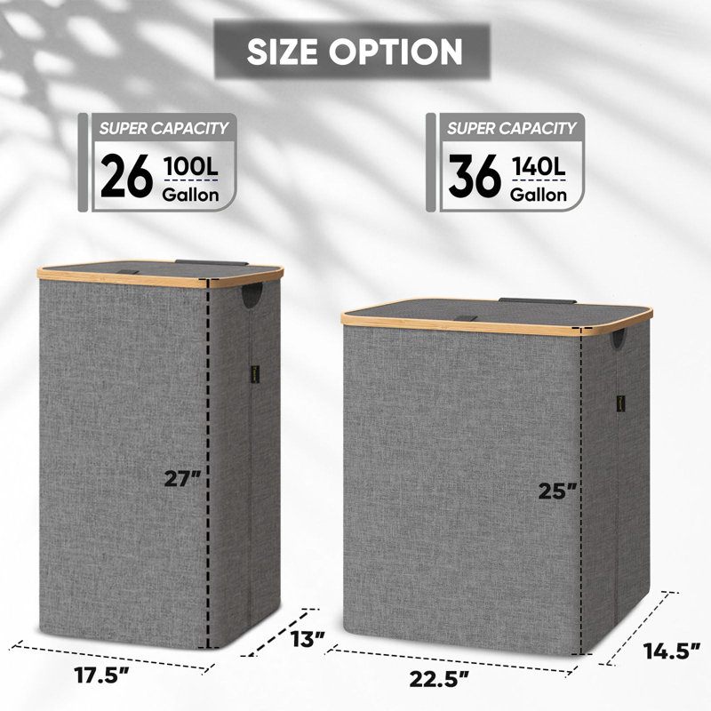 Tall Laundry Basket with Lid and Bamboo Handles