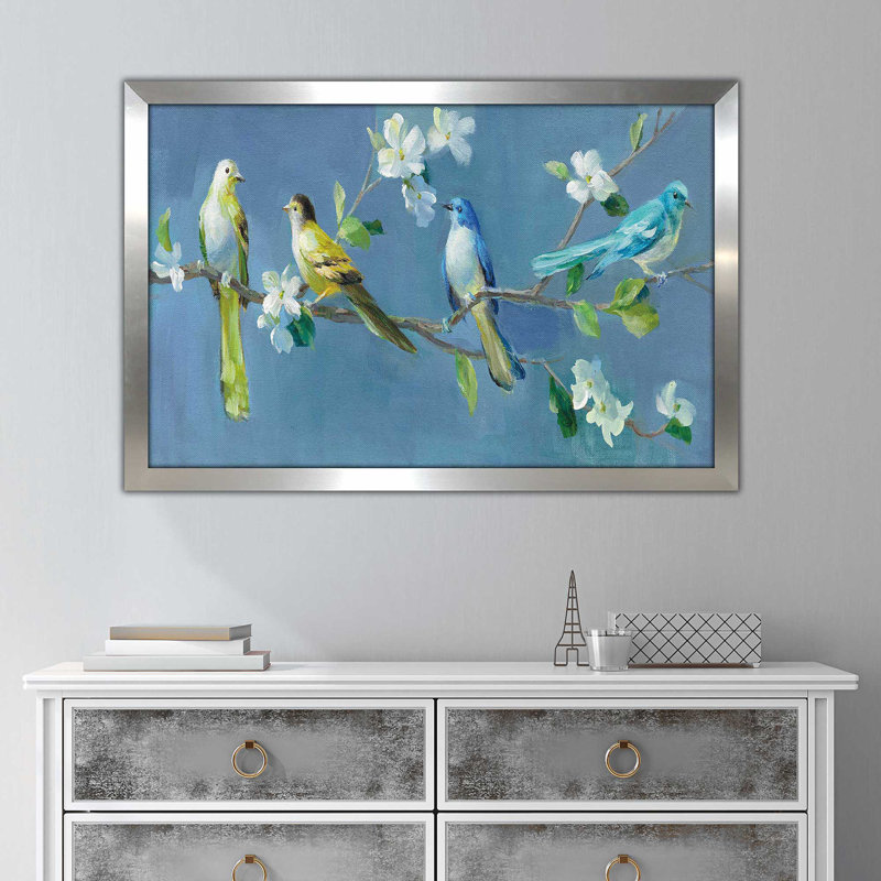Printemps dans le quartier I - peinture, H 21,5 po x l 27,5 po x P 0,75 po, Encadrement argenté
