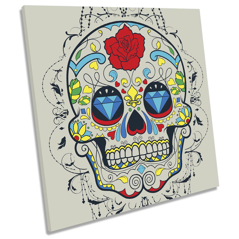X8817 Sugar Skull Floral Modern - Wrapped Canvas Art Prints, 60cm H x 60cm W x 2cm D