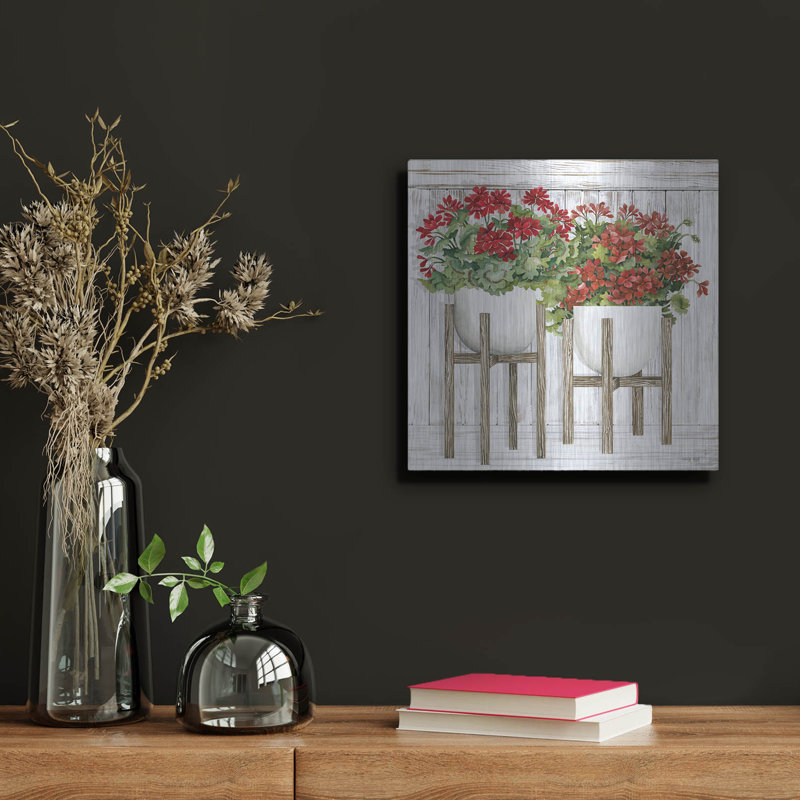 «Red Geraniums» par Cindy Jacobs, H 12 po x l 12 po