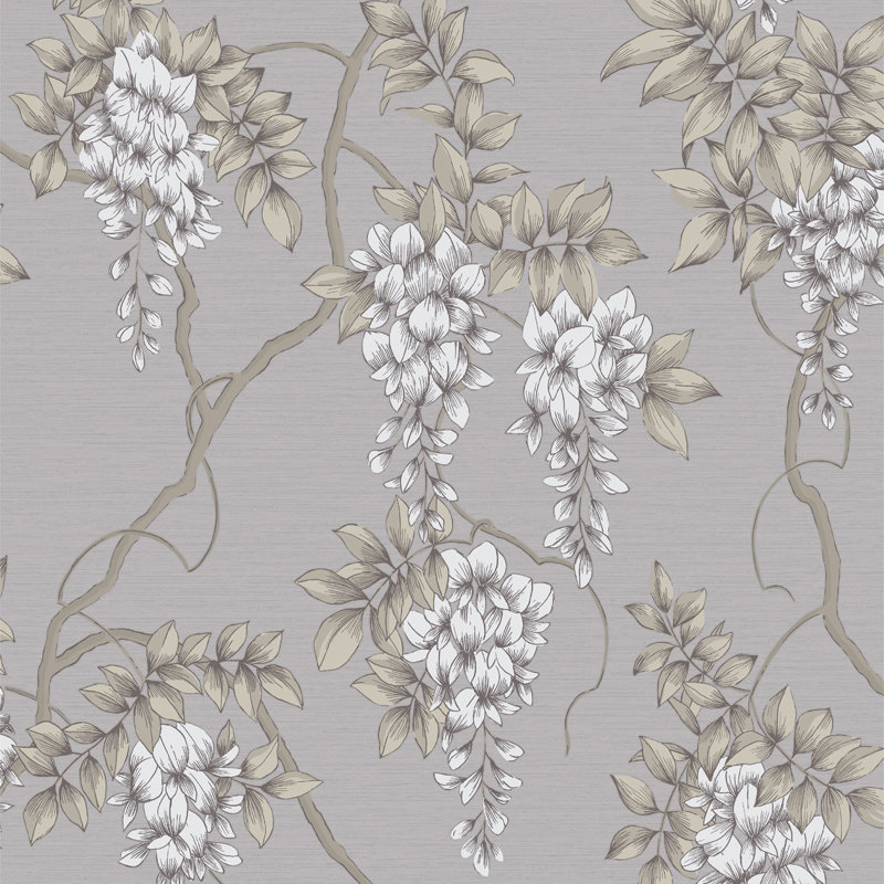 Zen Floral Metallic Wallpaper Double Roll, Mauve
