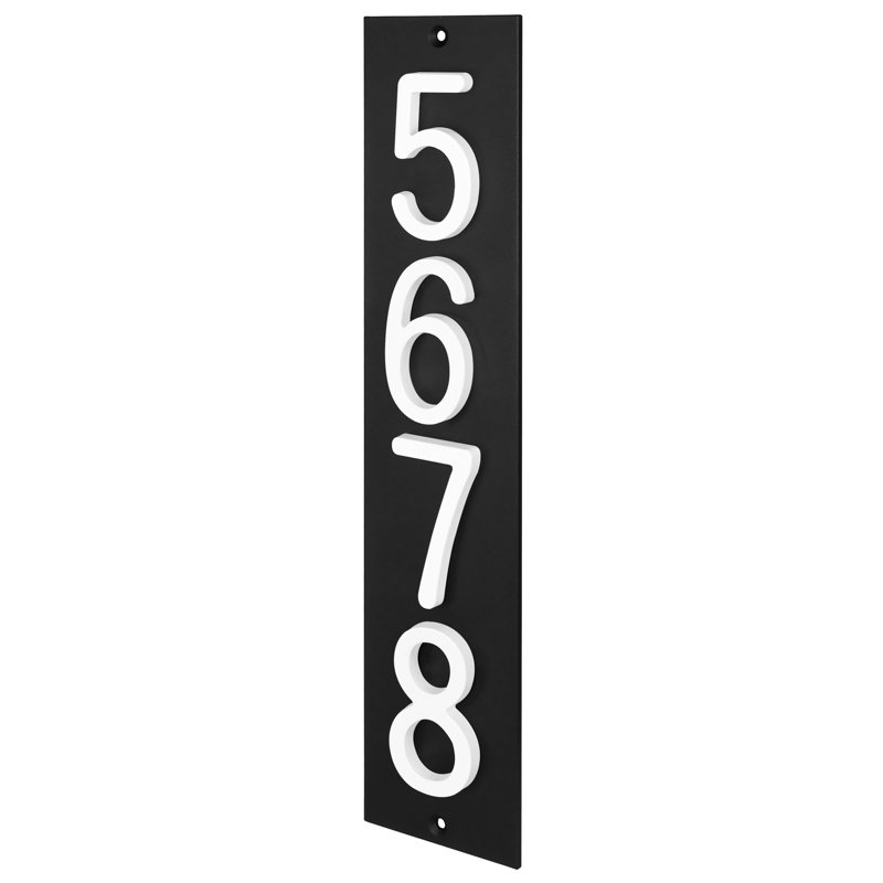 Plaque d'adresse verticale en aluminium Royal Shade, Noir, Blanc, Oui