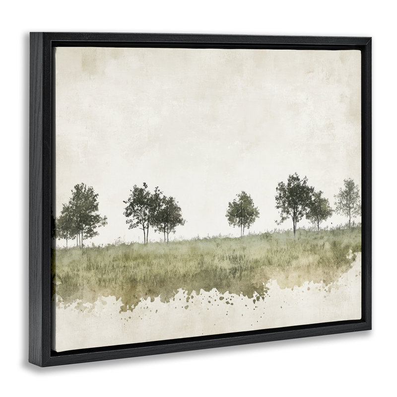Still Woodland in Neutrals Floating Frame, design by Mona Grace, Jet Black Floater Frame, 17" H x 21" W