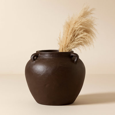 Rustic Heritage Table Vase For Home Decor - Elegant Tall Vase With Textured Finsh And Handles - Decorative Flower Vases Accent - Brown