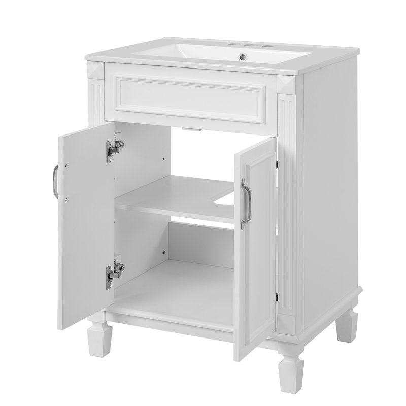 Single 24'' Bathroom Vanity With Ceramic Top, White