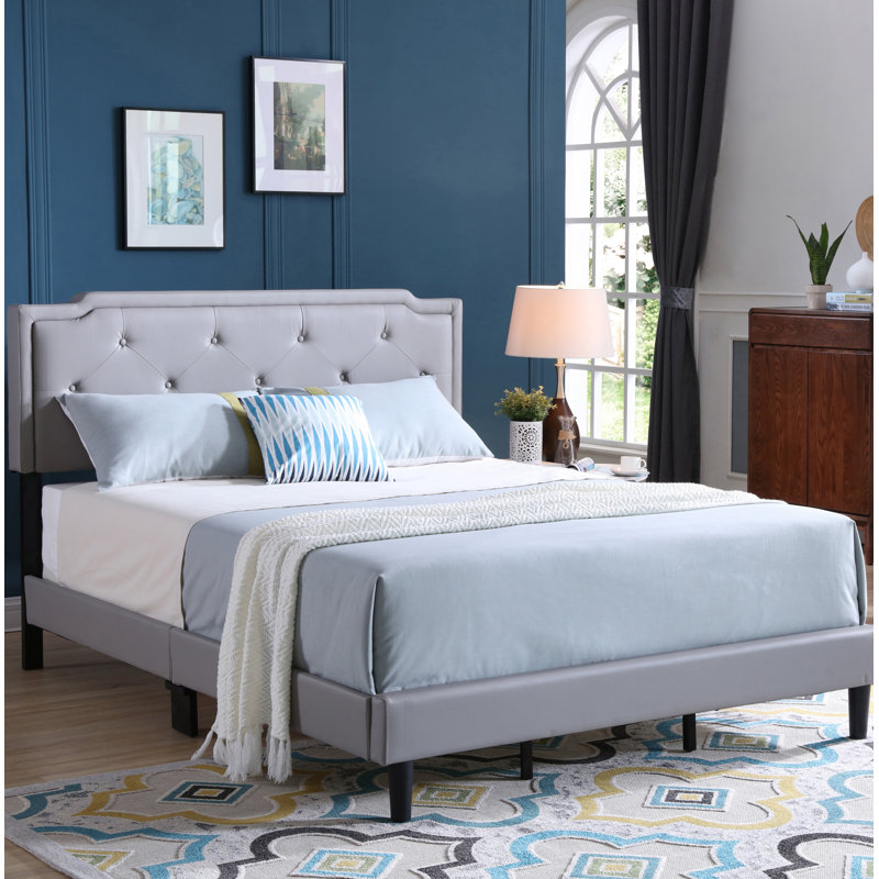 Upholstered Panel Bed, King, Gray