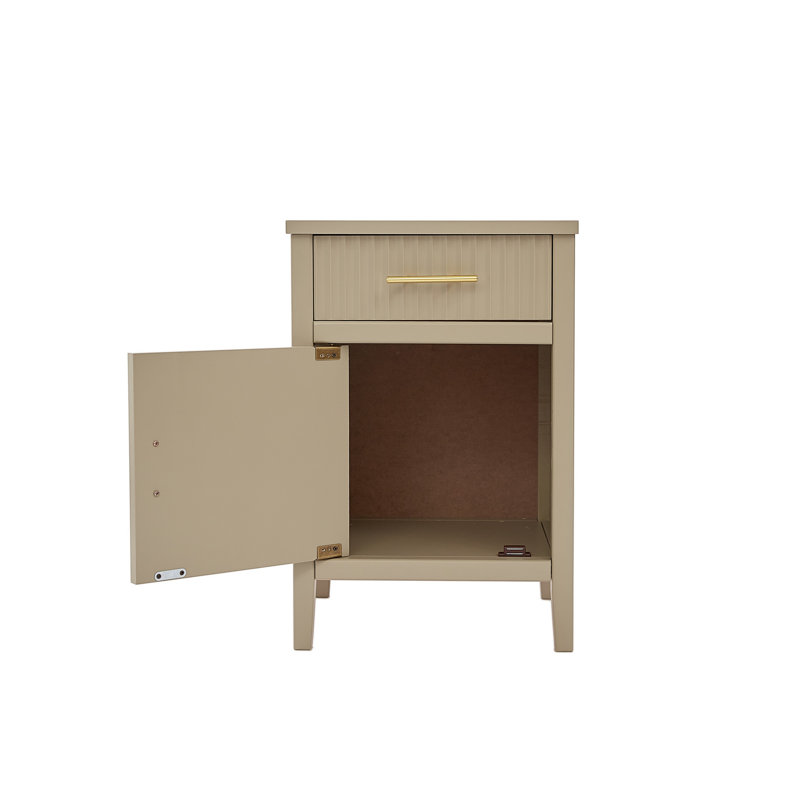 Amanraj 40cm W Solid + Manufactured Wood Bedside Table, Beige