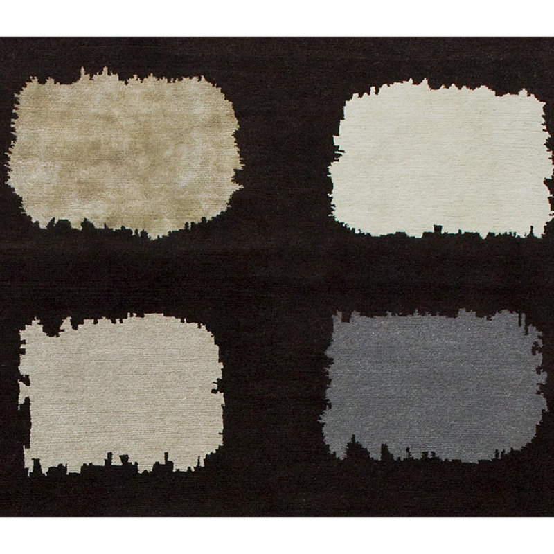 Tapis rectangulaire en soie / laine noué à la main noir / ivoire / beige, Rectangle 9 pi x 12 pi