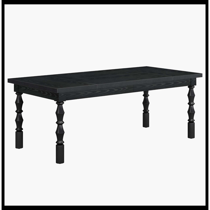 Rectangle Dining Table, 62” Kitchen Table With Carved Turned Legs For 4-6 People, Black