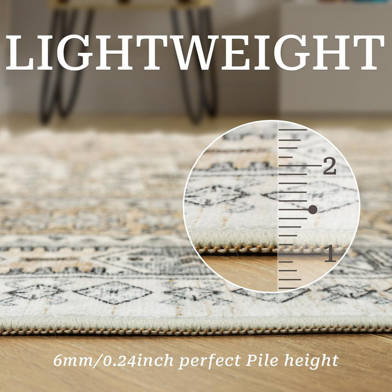 Medallion Non Slip Washable Rug(Beige), Rectangle 2' x 3'