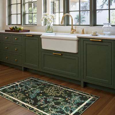 Tapis floral avec imprimé d'oiseaux botaniques et plantes lavables antidérapantes
