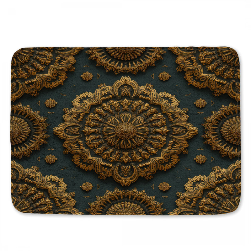 Tapis de bain mandala complexe en bronze, L 34 po x L 21 po